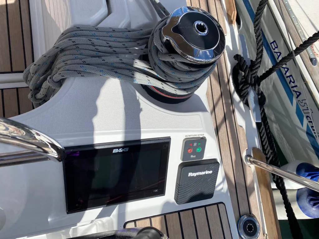 Cockpit of Alboran Pacharan (Cabo Verde), a Jeanneau Sun Odyssey 519 sailboat at Murdeira, Cape Verde