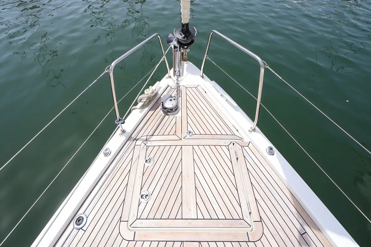 Deck of Eirene, a Beneteau Oceanis 46.1 sailboat at Olbia, Italy