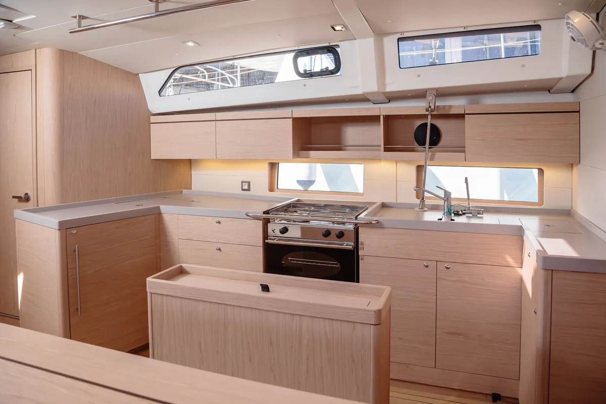 Galley of Eirene, a Beneteau Oceanis 46.1 sailboat at Olbia, Italy