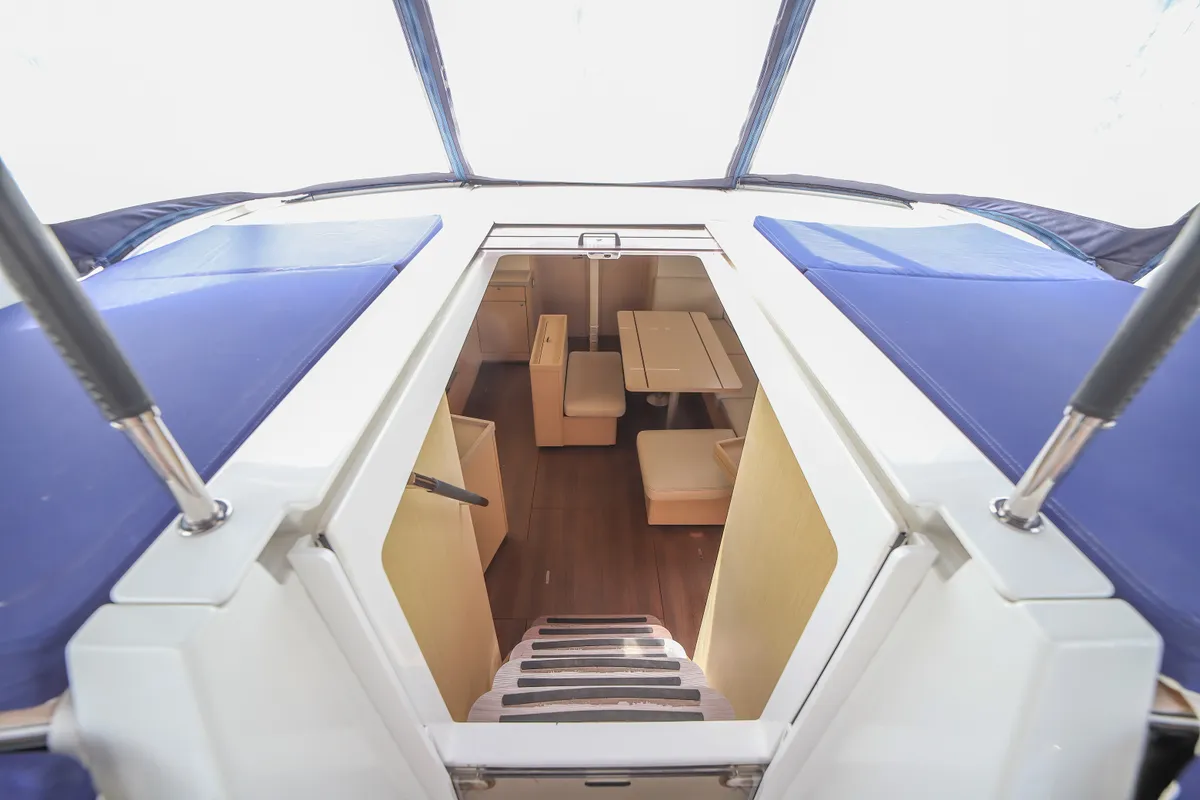 Deck of Eirene, a Beneteau Oceanis 46.1 sailboat at Olbia, Italy