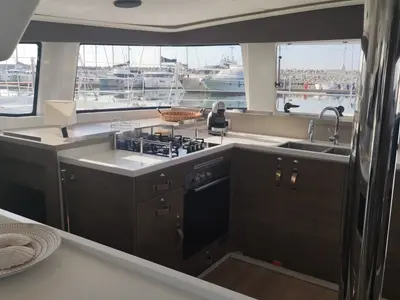 Galley of Arche, a Bali 4.4 catamaran at Salerno, Italy