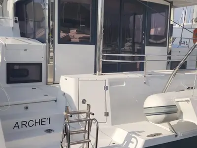 Deck of Arche, a Bali 4.4 catamaran at Salerno, Italy