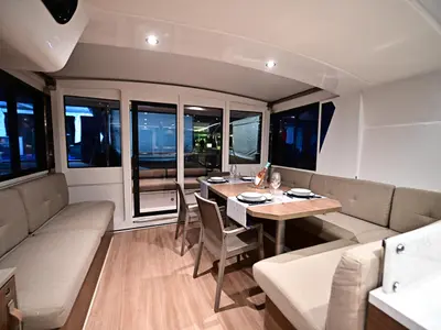 Salon of Arche, a Bali 4.4 catamaran at Salerno, Italy