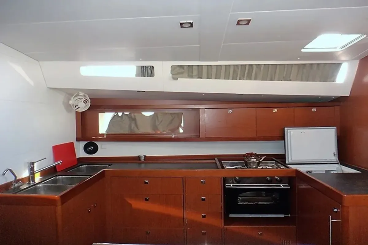 Galley of Navira, a Beneteau Oceanis 48 sailboat at Skiathos, Greece