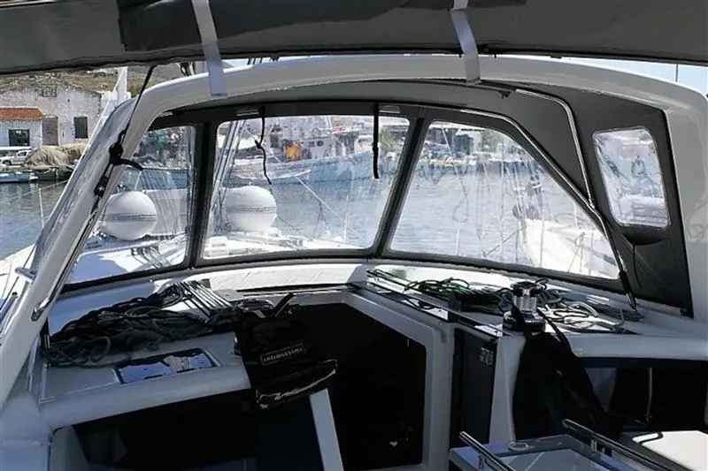 Cockpit of Navira, a Beneteau Oceanis 48 sailboat at Skiathos, Greece