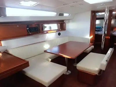 Salon of Navira, a Beneteau Oceanis 48 sailboat at Skiathos, Greece