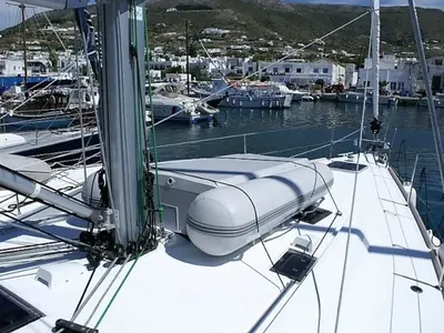 Deck of Navira, a Beneteau Oceanis 48 sailboat at Skiathos, Greece