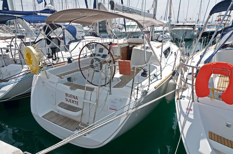 Cockpit of Buena Suerte, a Jeanneau Sun Odyssey 33i sailboat at Split, Croatia