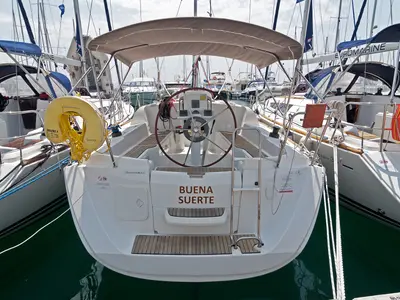 Cockpit of Buena Suerte, a Jeanneau Sun Odyssey 33i sailboat at Split, Croatia