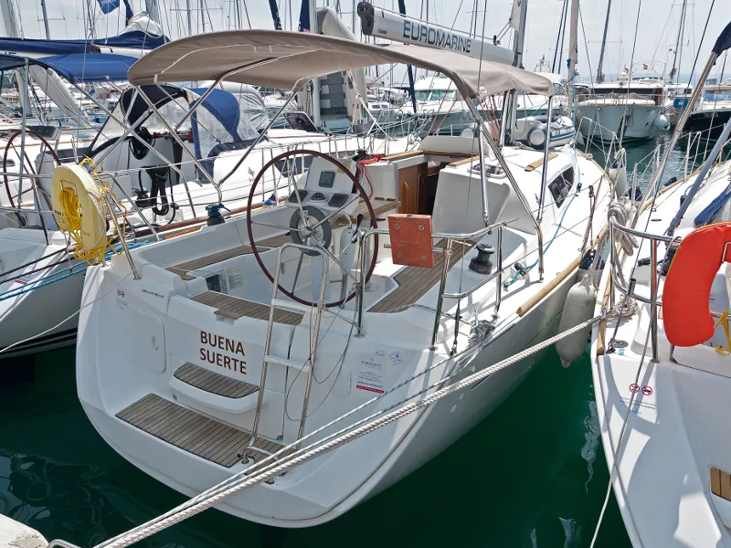 Exterior view of Buena Suerte, a Jeanneau Sun Odyssey 33i sailboat at Split, Croatia
