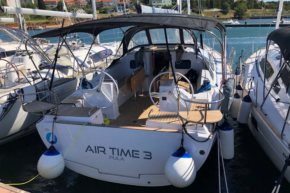 Exterior view of AirTime 3, a Elan Impression 45.1 sailboat at Mali Lošinj, Croatia