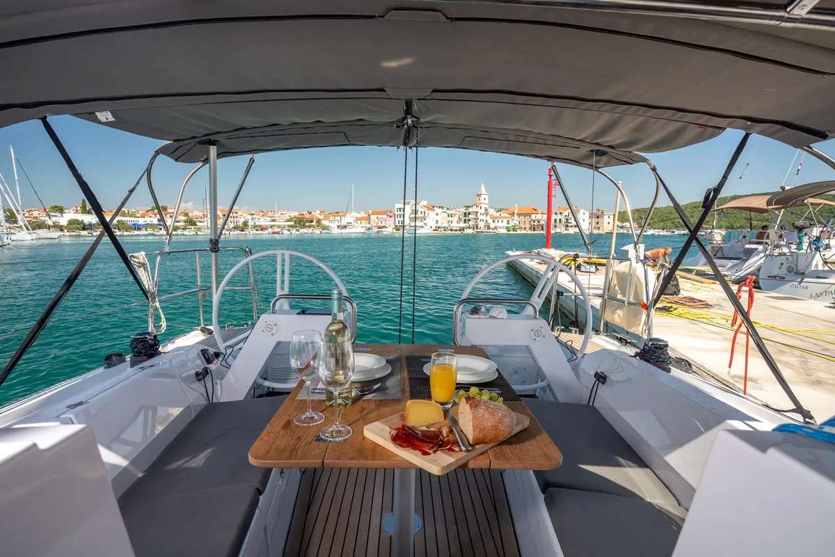 Deck of Dolphin, a Elan E4 sailboat at Betina, Croatia