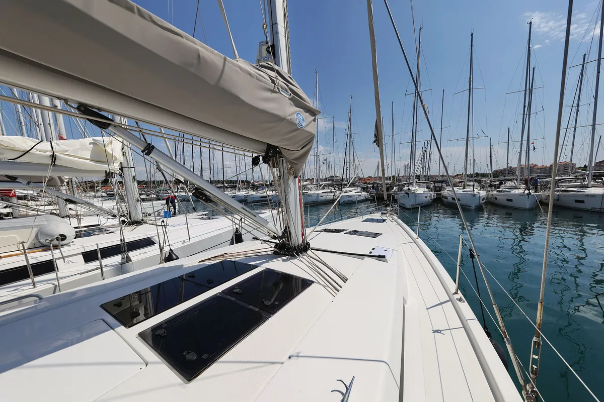 Exterior view of Apollo, a Hanse 458 sailboat at Grad Biograd na Moru, Croatia