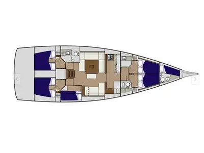 Floor plan of Captain Leo, a Dufour 560 sailboat at Agios Stefanos, Greece