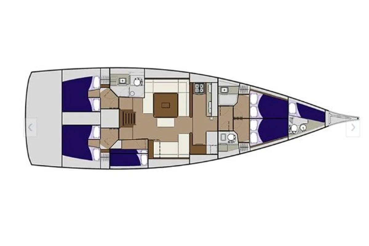 Floor plan of Captain Leo, a Dufour 560 sailboat at Agios Stefanos, Greece