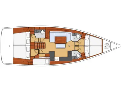 Floor plan of Mars Planet, a Beneteau Oceanis 48 sailboat at Marsala, Italy