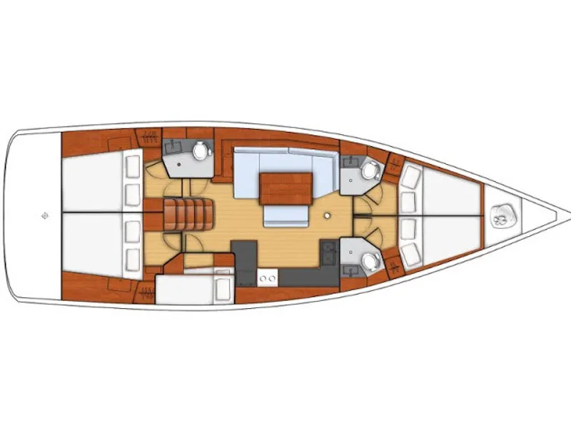 Floor plan of Mars Planet, a Beneteau Oceanis 48 sailboat at Marsala, Italy