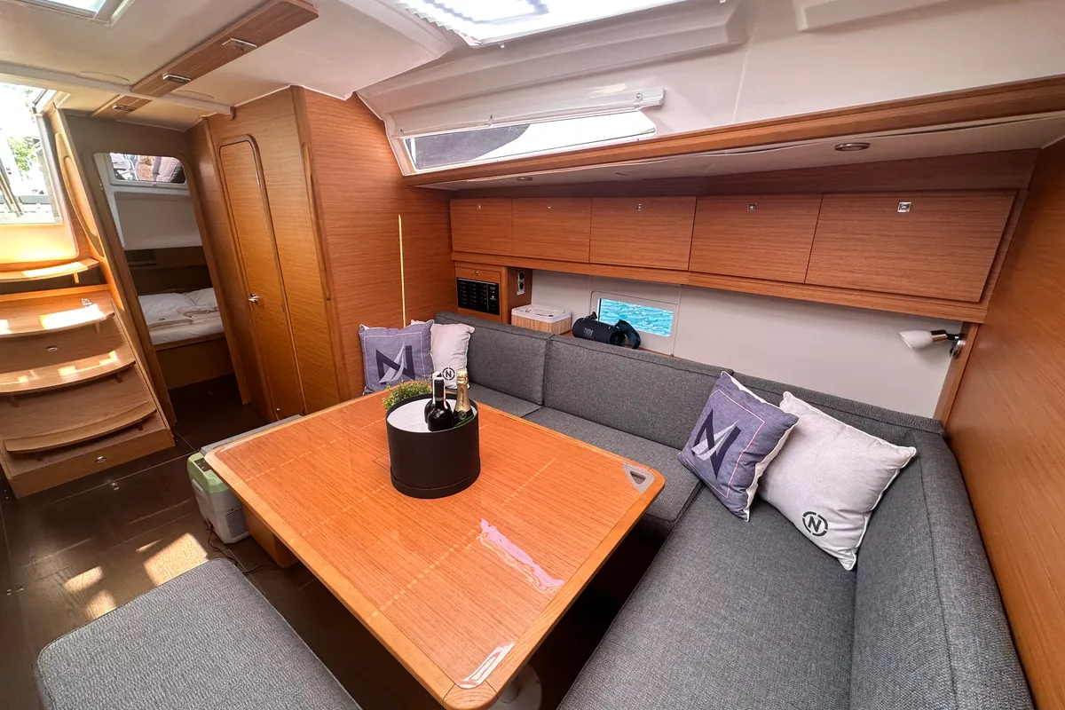 Salon of Brahms, a Dufour 430 sailboat at Fethiye, Turkey