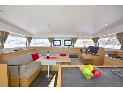 Salon of Callisto L400, a Lagoon 400 S2 catamaran at Lavreotiki Municipal Unit, Greece