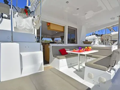 Deck of Callisto L400, a Lagoon 400 S2 catamaran at Lavreotiki Municipal Unit, Greece