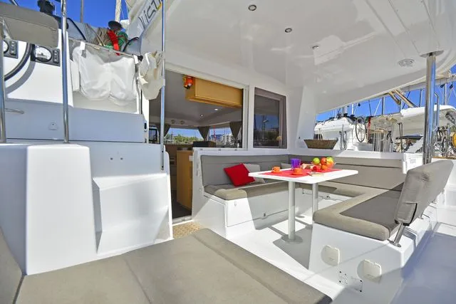Deck of Callisto L400, a Lagoon 400 S2 catamaran at Lavreotiki Municipal Unit, Greece