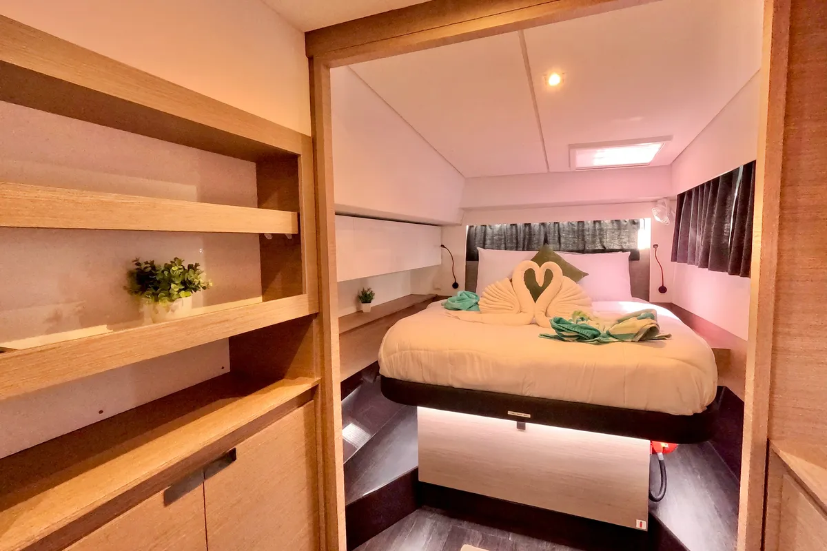Cabin on Wanderlust, a Fountaine Pajot Elba 45 catamaran at Parham Town, British Virgin Islands
