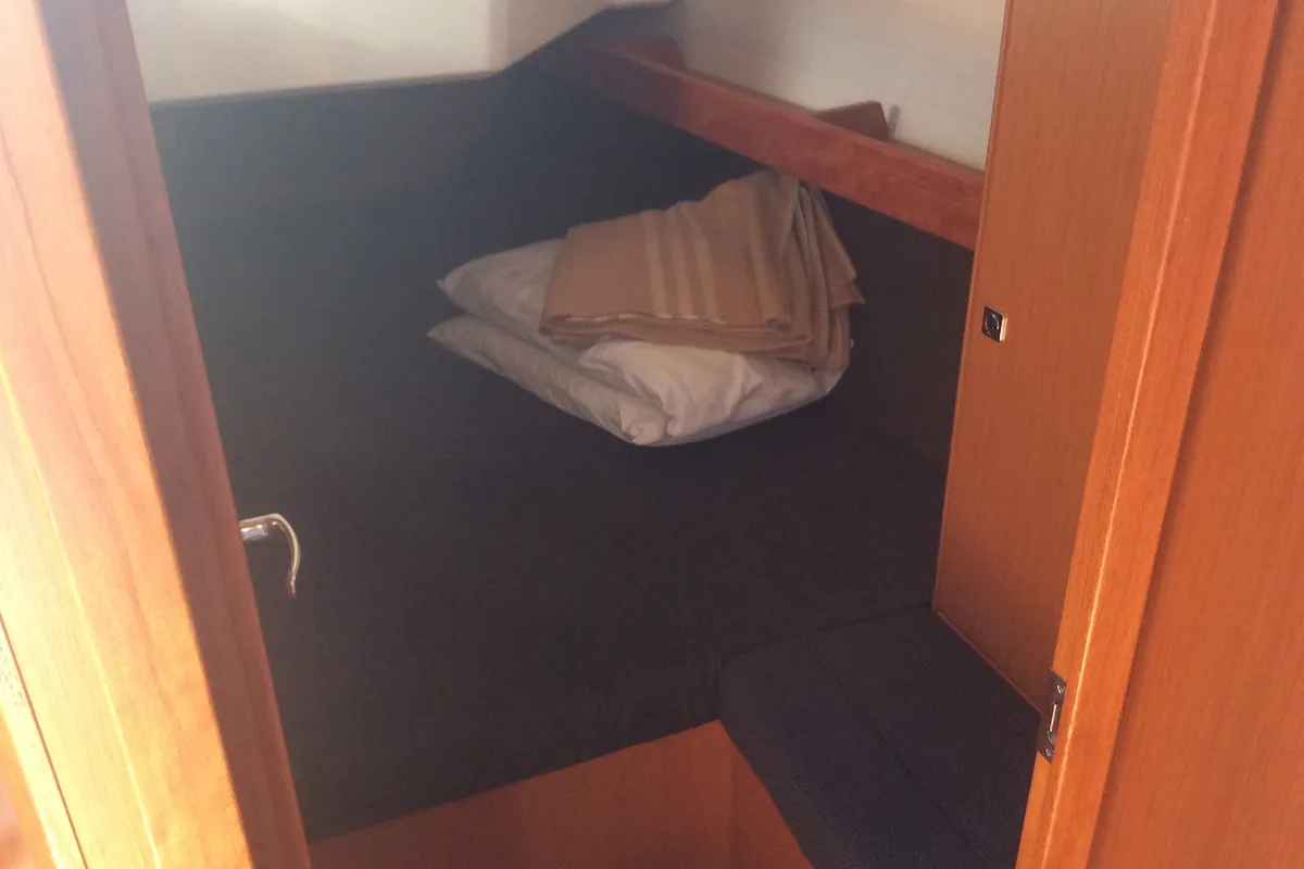 Cabin on Elnath, a Bavaria Cruiser 37 sailboat at Olbia, Italy