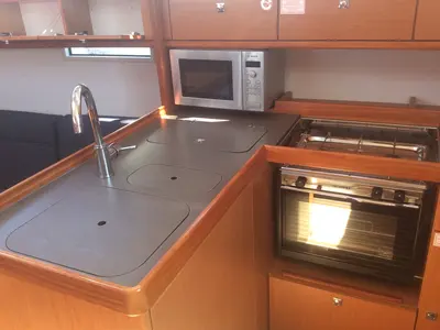 Galley of Elnath, a Bavaria Cruiser 37 sailboat at Olbia, Italy