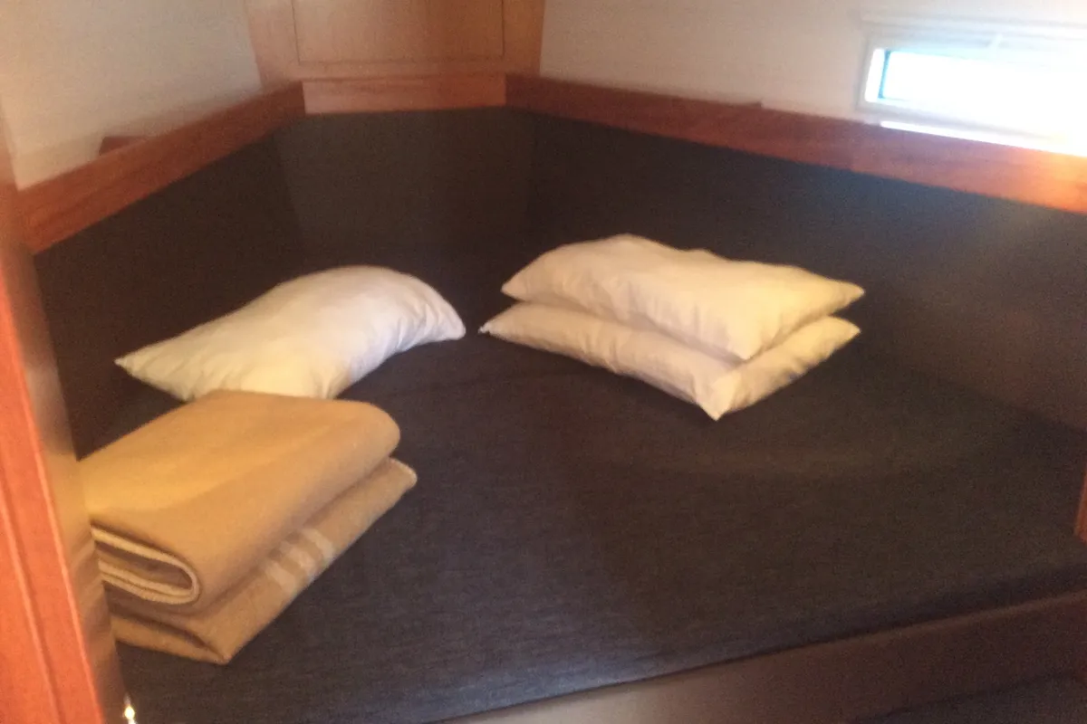 Cabin on Elnath, a Bavaria Cruiser 37 sailboat at Olbia, Italy