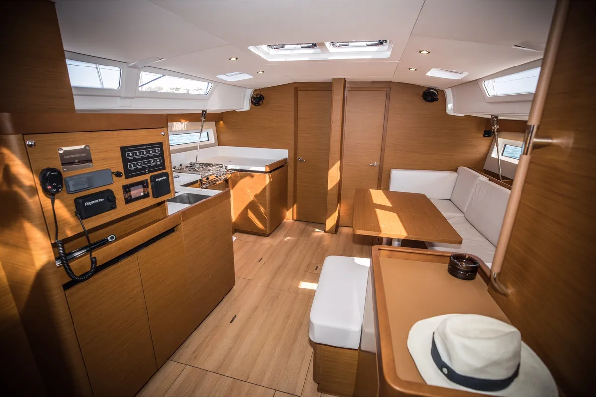 Mad Kiss, a Jeanneau Sun Odyssey 490 sailboat at Lavreotiki Municipal Unit, Greece