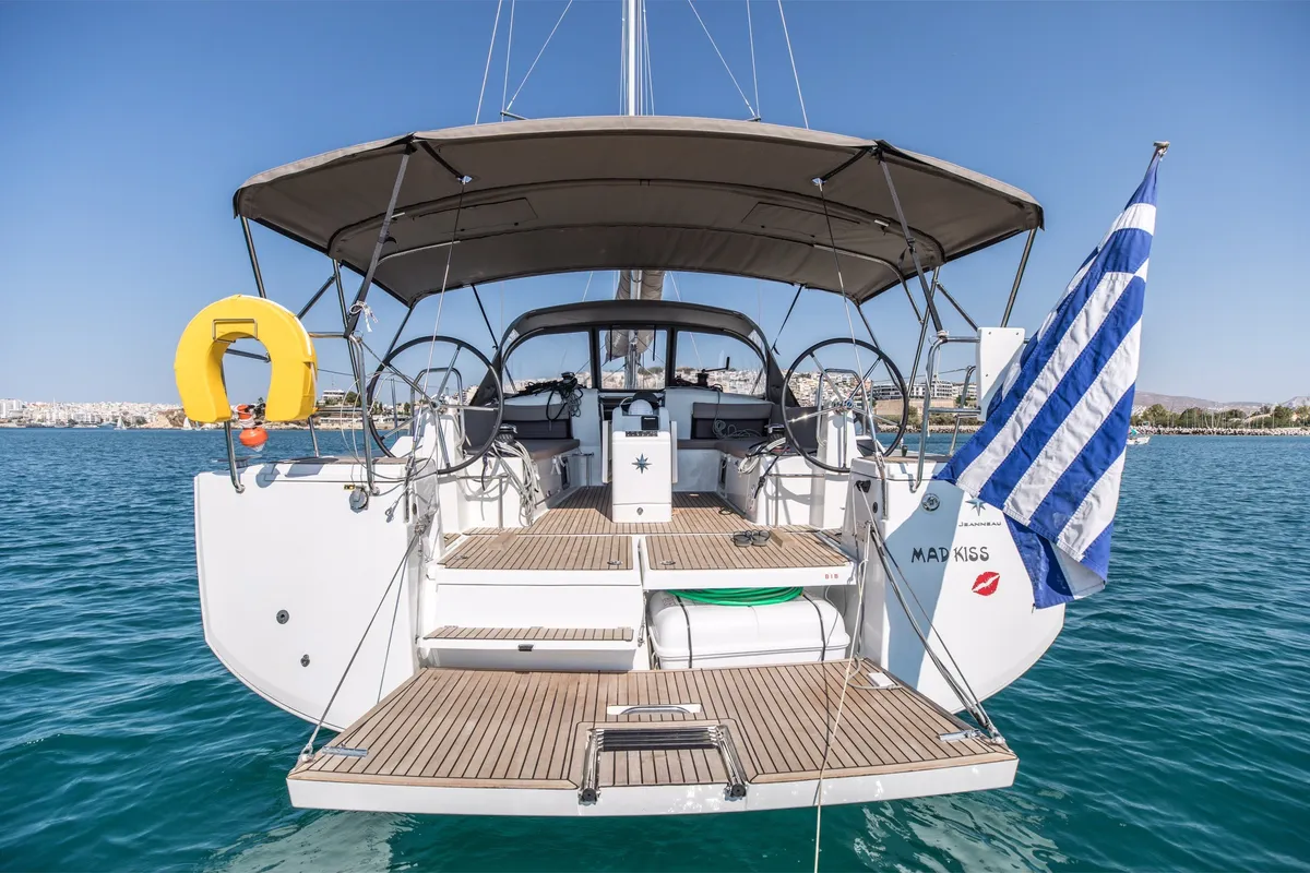 Mad Kiss, a Jeanneau Sun Odyssey 490 sailboat at Lavreotiki Municipal Unit, Greece