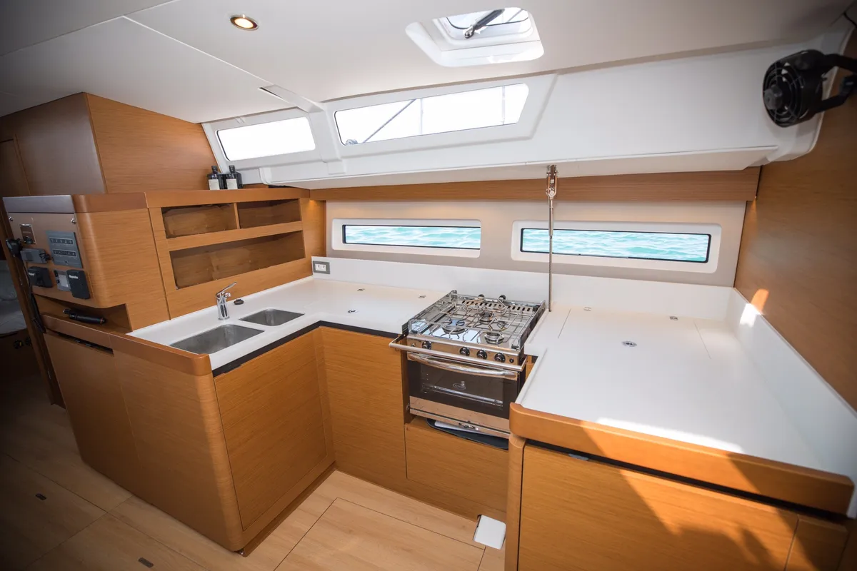 Mad Kiss, a Jeanneau Sun Odyssey 490 sailboat at Lavreotiki Municipal Unit, Greece