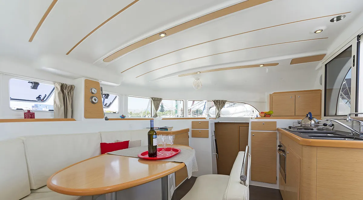 Galley of Bellevue, a Lagoon 380 catamaran at Athens, Greece