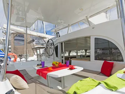 Deck of Bellevue, a Lagoon 380 catamaran at Athens, Greece