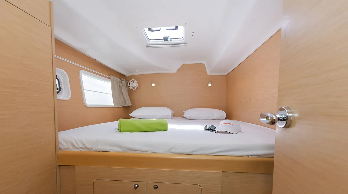 Cabin on Bellevue, a Lagoon 380 catamaran at Athens, Greece