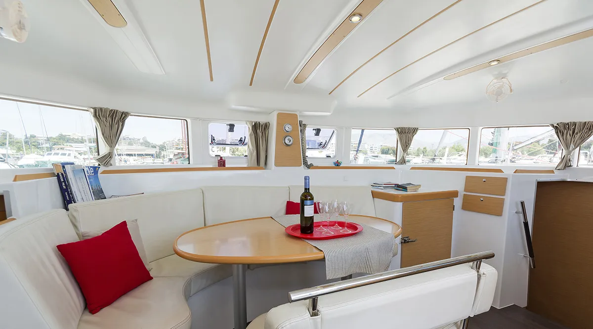 Salon of Bellevue, a Lagoon 380 catamaran at Athens, Greece