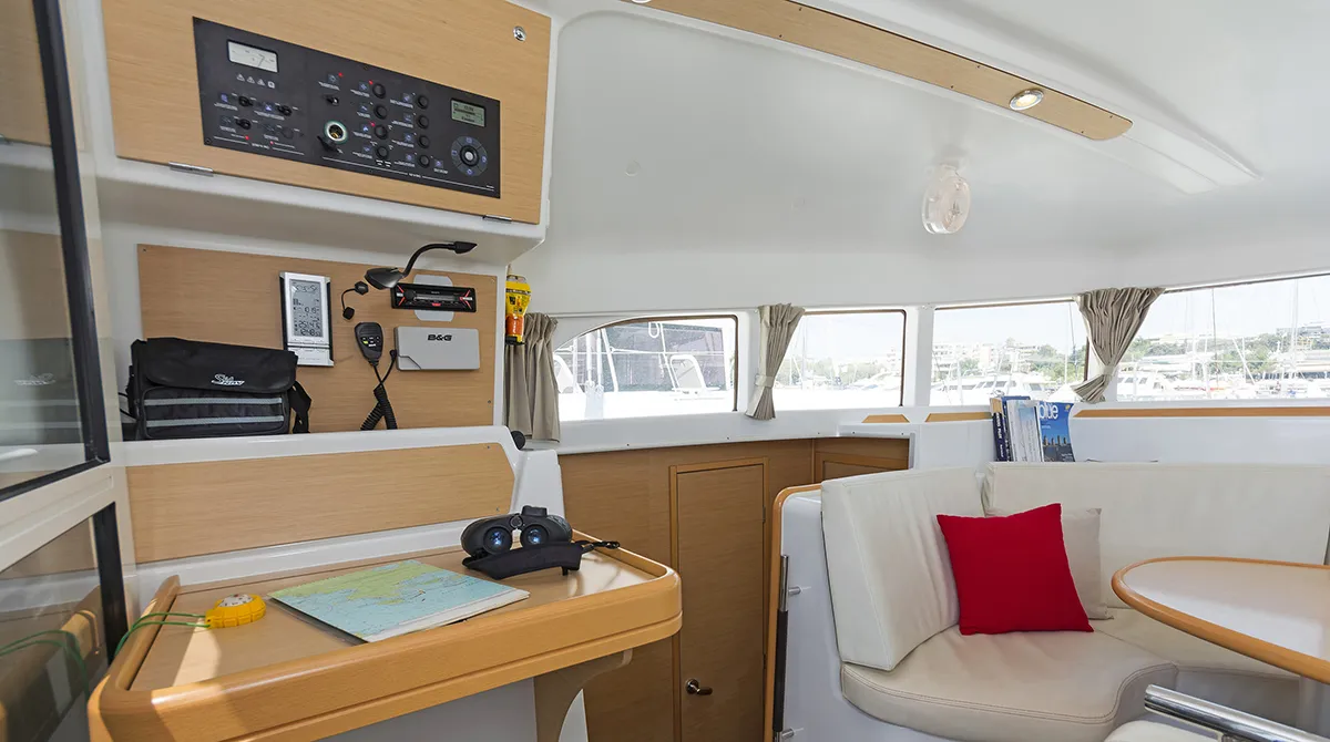 Salon of Bellevue, a Lagoon 380 catamaran at Athens, Greece