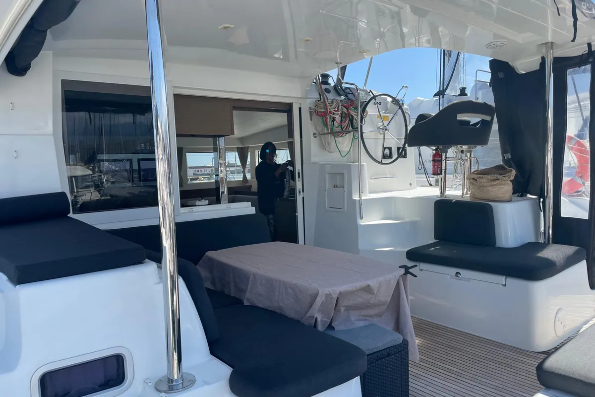 Deck of Milu 2.0, a Lagoon 40 catamaran at Palermo, Italy