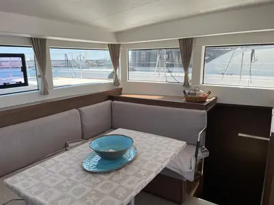 Salon of Milu 2.0, a Lagoon 40 catamaran at Palermo, Italy
