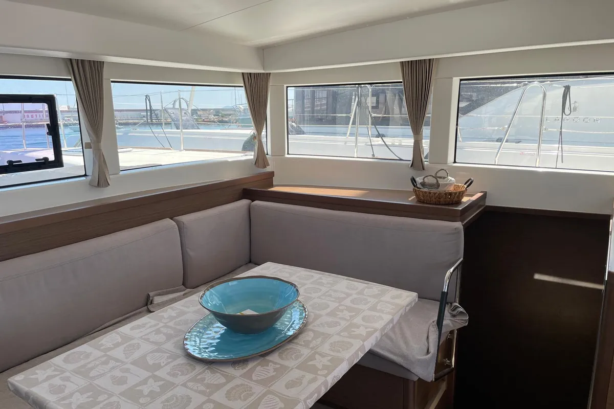 Salon of Milu 2.0, a Lagoon 40 catamaran at Palermo, Italy