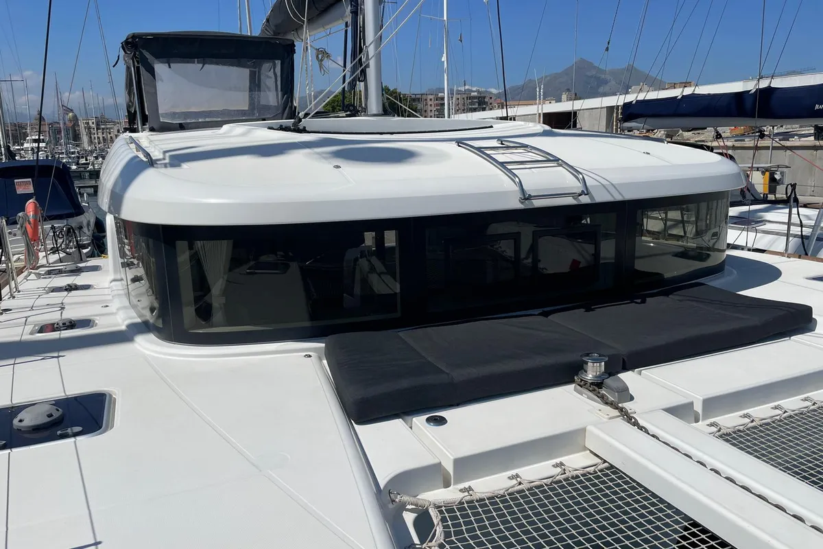 Deck of Milu 2.0, a Lagoon 40 catamaran at Palermo, Italy