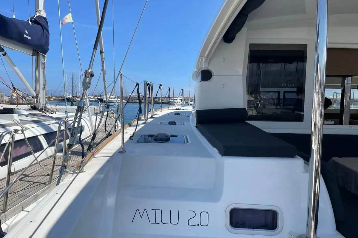 Deck of Milu 2.0, a Lagoon 40 catamaran at Palermo, Italy