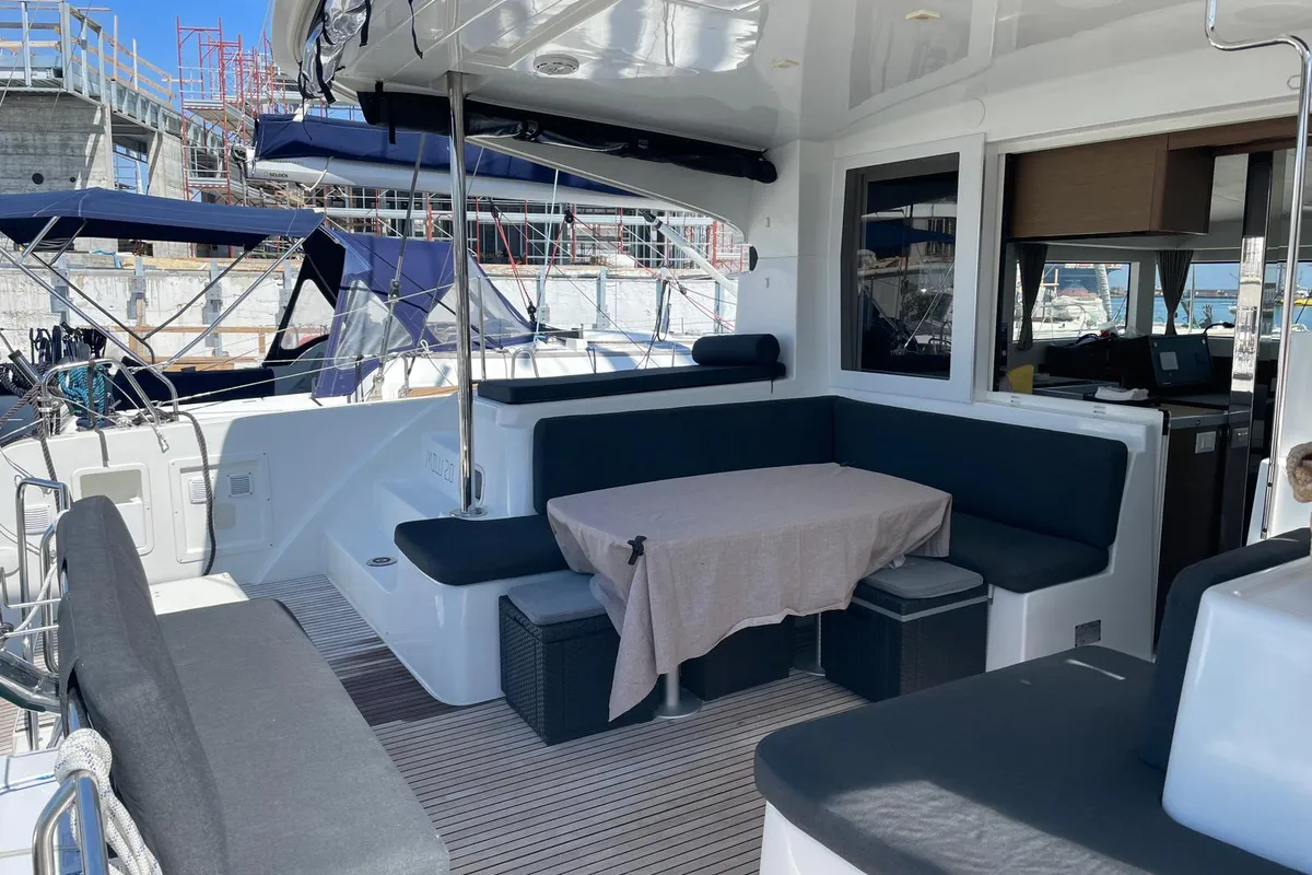 Deck of Milu 2.0, a Lagoon 40 catamaran at Palermo, Italy