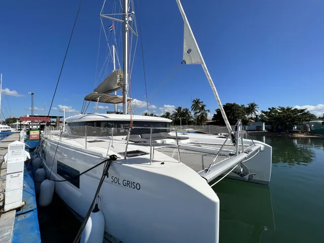 Exterior view of Sol Griso, a Lagoon 46 catamaran at Cienfuegos, Cuba