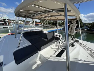 Cockpit of Sol Griso, a Lagoon 46 catamaran at Cienfuegos, Cuba