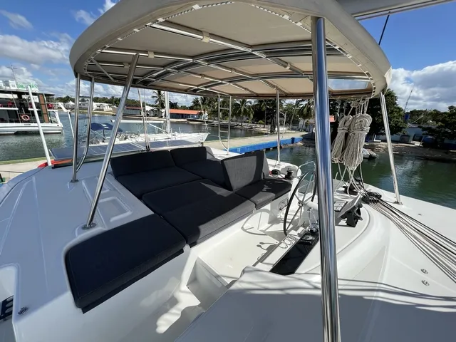 Cockpit of Sol Griso, a Lagoon 46 catamaran at Cienfuegos, Cuba