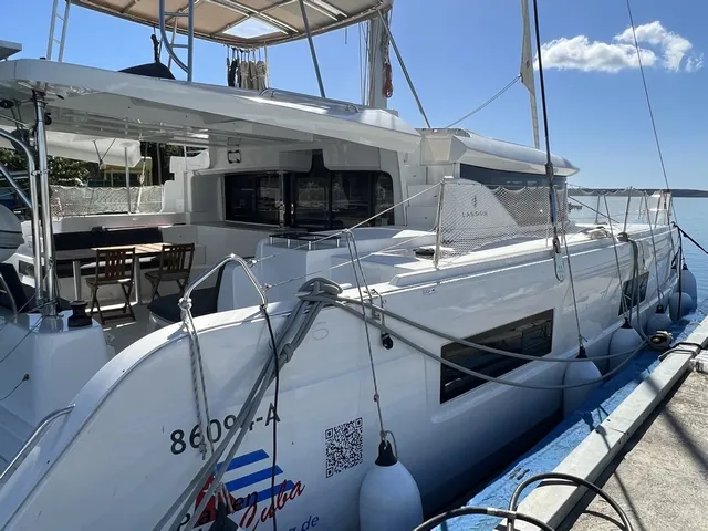 Exterior view of Sol Griso, a Lagoon 46 catamaran at Cienfuegos, Cuba
