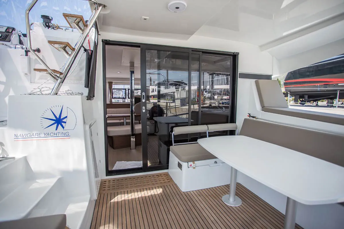 Deck of La Colombe 447/2025, a Lagoon 42 catamaran at Palma de Mallorca, Spain