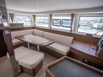 Salon of La Colombe 447/2025, a Lagoon 42 catamaran at Palma de Mallorca, Spain