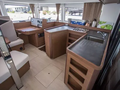 Galley of La Colombe 447/2025, a Lagoon 42 catamaran at Palma de Mallorca, Spain